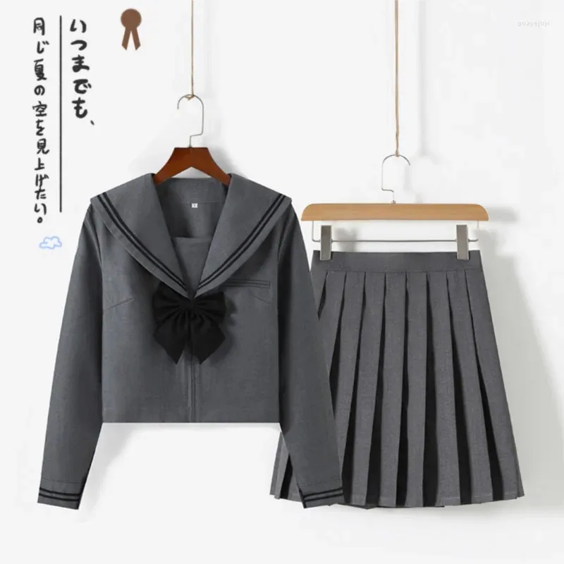Roupas conjuntos de linhas de reboque jk cinza serve a marinheiro de uniformes de escolares japoneses básicos roupas de graduação de formatura