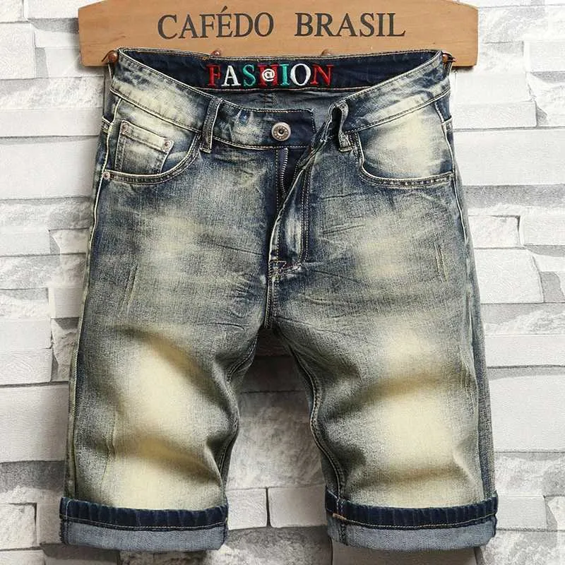 Erkek Şort 2024 Yeni Vintage Bisiklet Denim Şortları Yaz Ultra Street Street Fashion Casual Sıkı Pantolon J240407