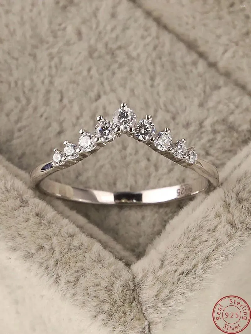 Cluster Anneaux S925 STERLING Silver Little Princess Crown Diamond Ring Simple Sen Series Fres