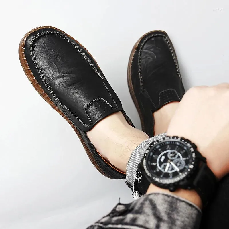 Casual Shoes Lofer Man Stylish Leather Mens Slip On 2024 Handmade Brand for Men Business Comfort