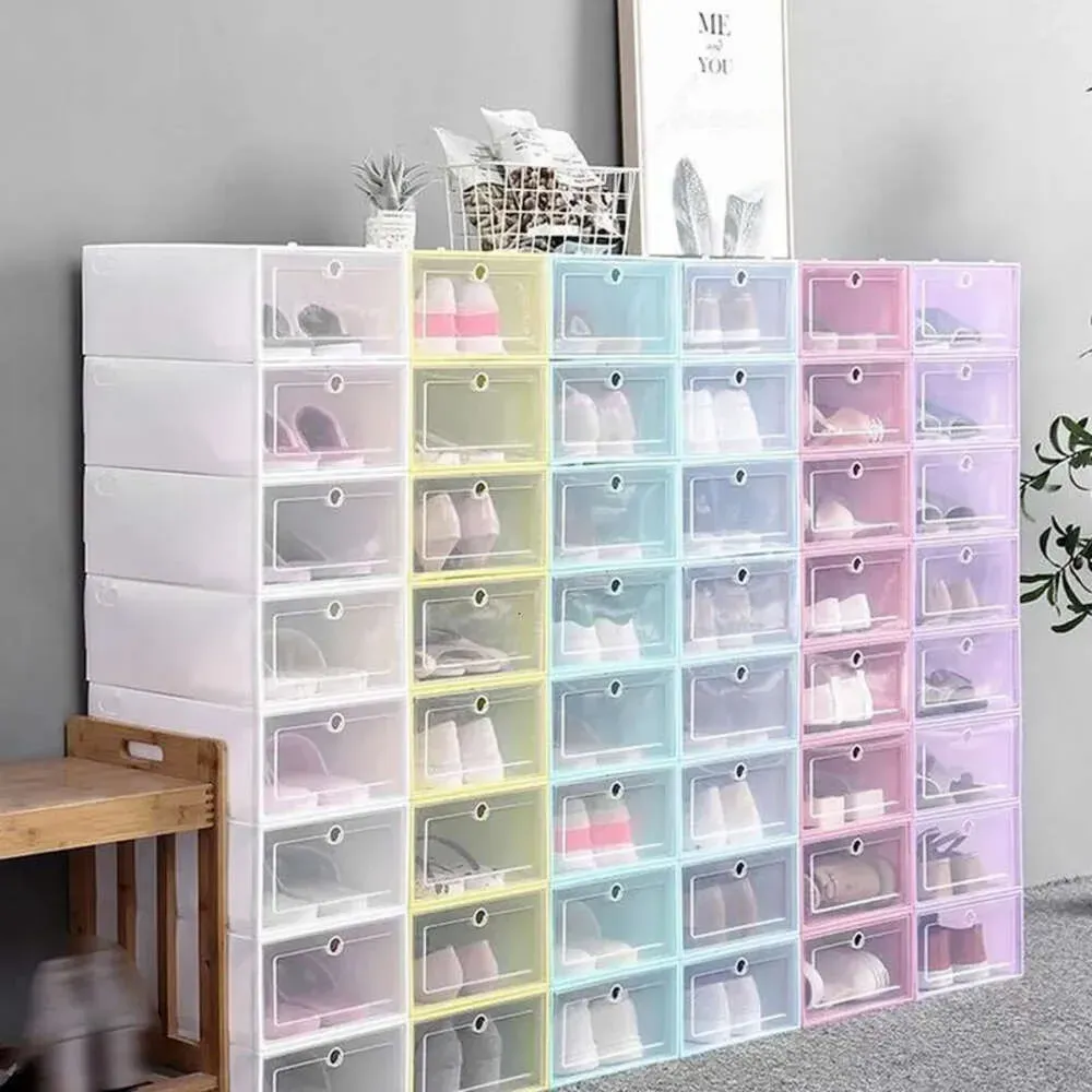 Sapatos multicoloridos dobráveis plásticos 30pcs Definir Clear Home Shoe Rack Organizer Stack Caixas de armazenamento de exibição FY8676 0407