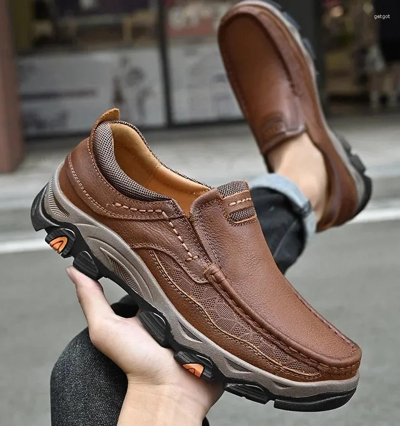 Casual Shoes Cow Leather For Men Slip On Loafers Boat Sneaker Lace Up Work Street Style Walking Footwear