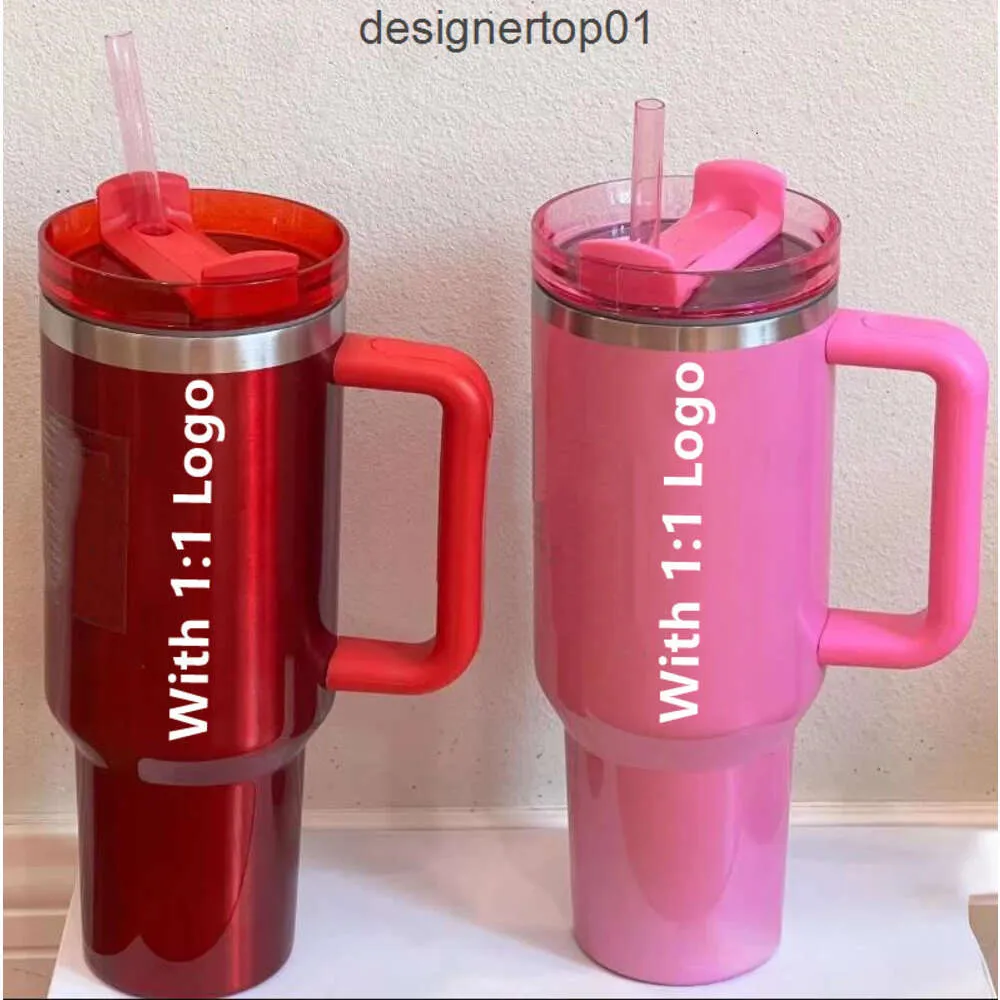 Stanleiness Cobrand Winter Cosmo Pink Parade 40oz Quencher Tumblers Target Red Holiday roestvrijstalen Valentines Day Cups met handgreeplid en stro -auto mok vggy