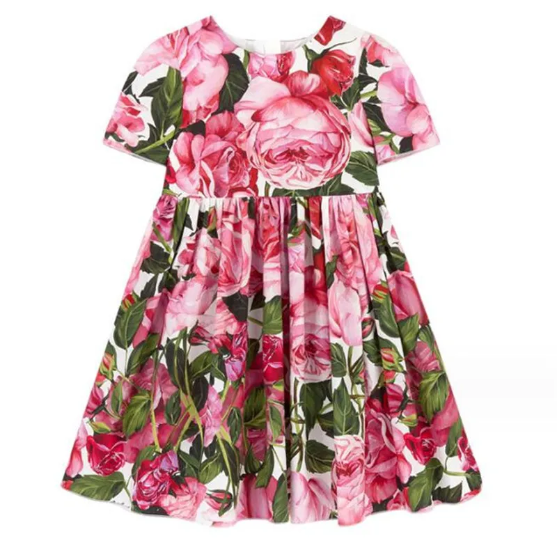 European & American Style Kids Dress 2024 New Children's Summer Girls Clothes Full cotton Print Short Sleeved Baby Dress Girl's Dresses