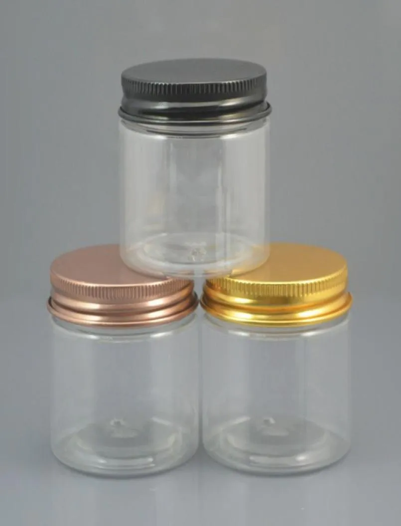 30pclot 200ml Refillable Clear Plastic Cosmetic Jar Serum Bottle Gold Black Bronze Aluminum Lid 7oz Cream Container Factory Whole7822138