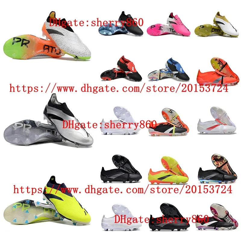 Chaussures de football pour hommes Predators précision + bottes FG Cleats Bottes de football extérieur Scarpe Da Calcio Blanc Bleu