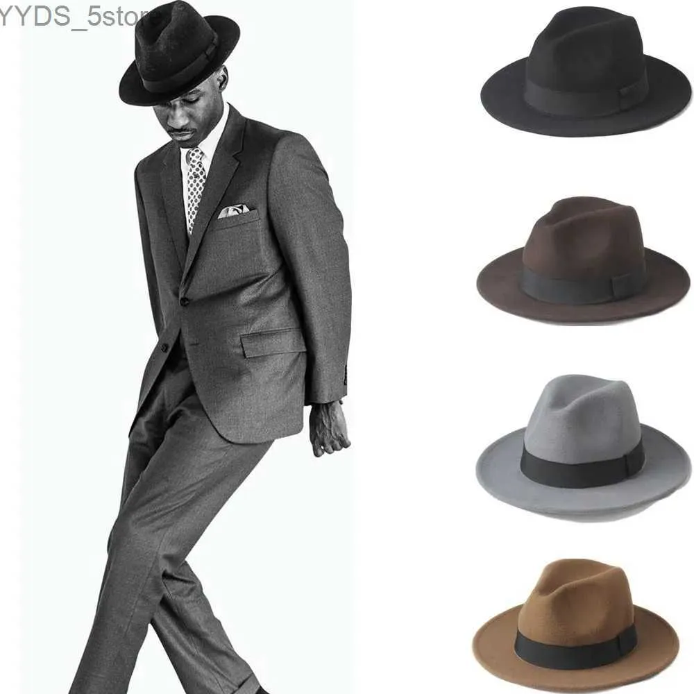 Wide Brim Hats Bucket 2 large sizes 56-58.59-61CM wool mens felt Trilby Fedora hat suitable for gentlemen wide top Cloche yq240407
