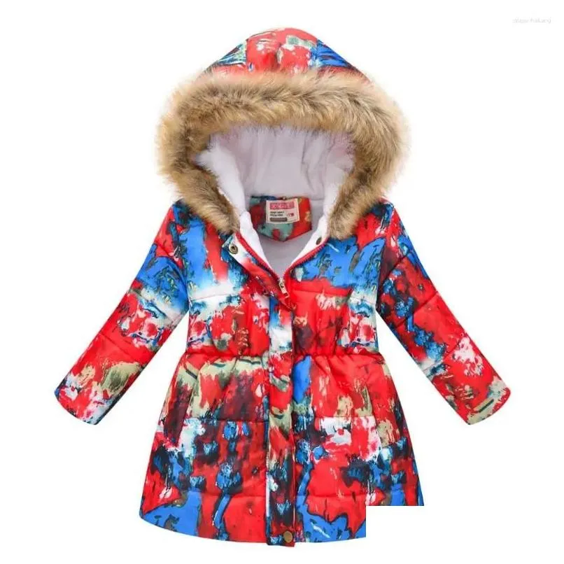 Down Coat Winter Jacket Women Toddler Girl Clothes Kids Girls Print Fashion Big Fur Collar Baby Drop Delivery Maternity Clothing Outwe Otgyb