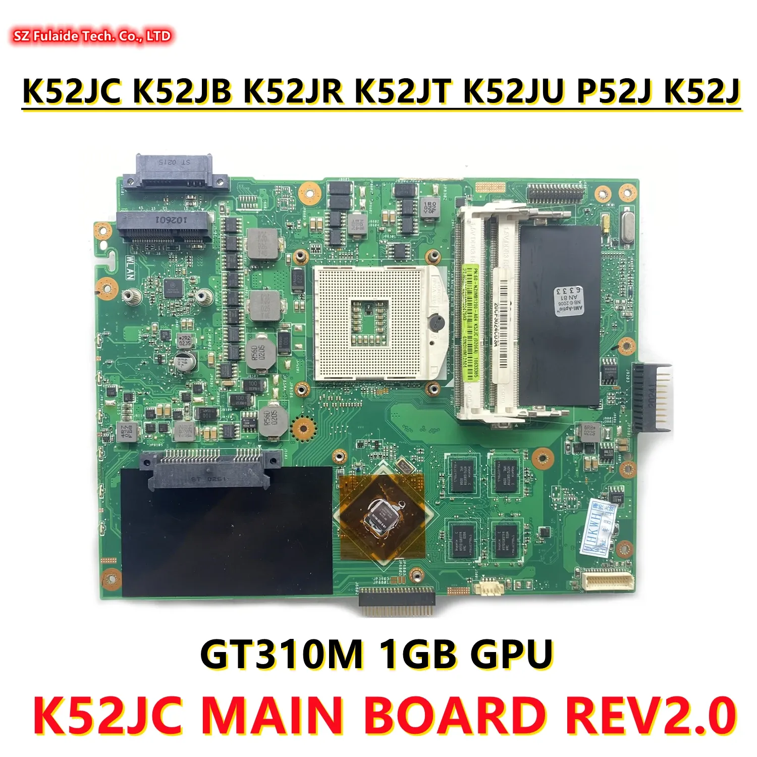 Placa Principal da placa -mãe K52JC Rev2.0 para ASUS K52JC K52J K52JT P52JT P52J A52J Laptop Motherboard com GT310M 1GB GPU HM55 DDR3 100% OK