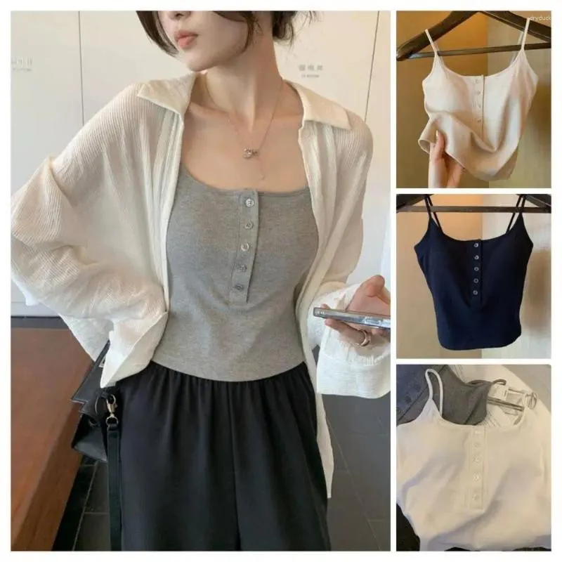 Camisoles Tanks Knitted Camisole Niche Ins 힙합 짧은 탱크 버튼 슬림 여성 상단