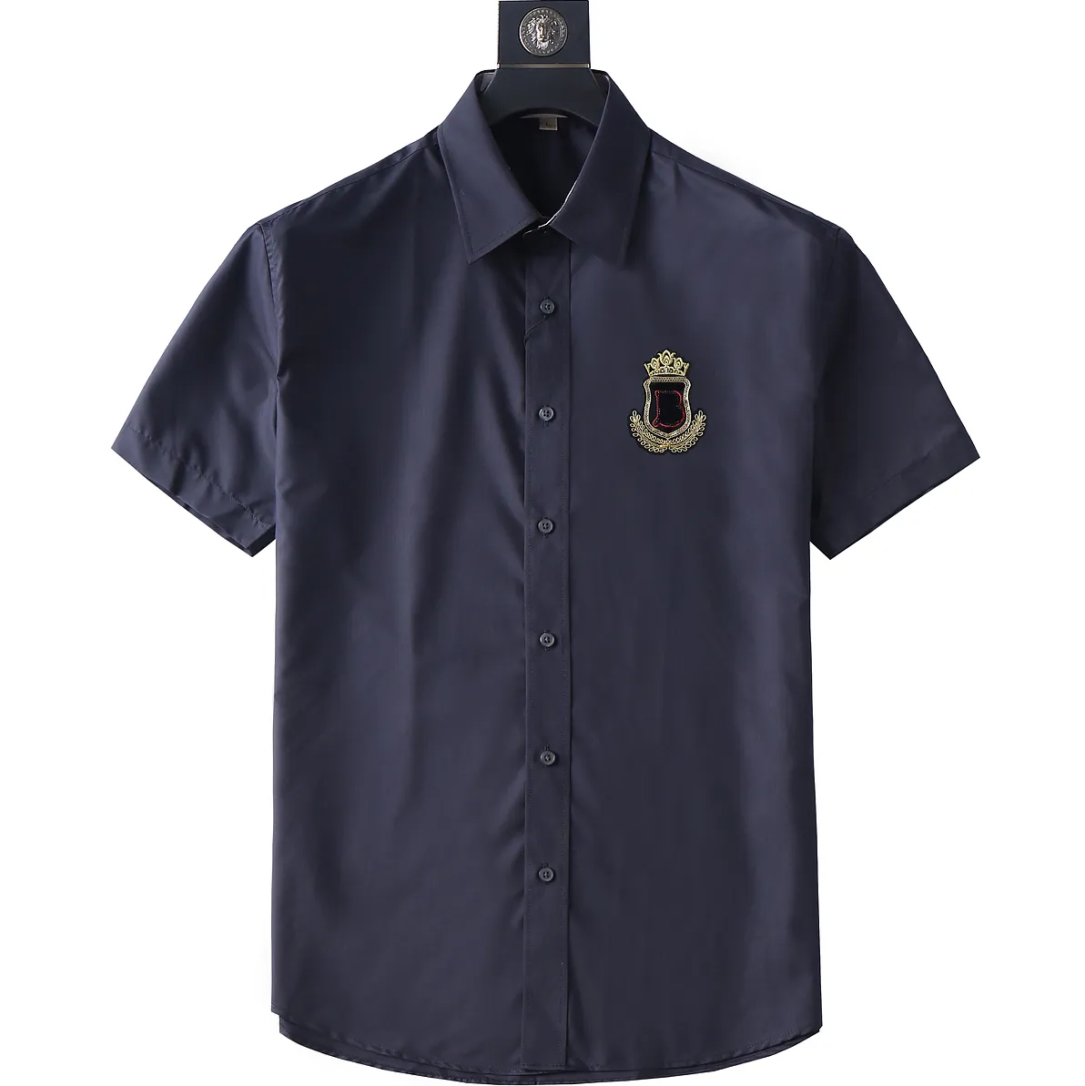 Luksusowy projektant męski biznes czarny złoty haft haftowa koszula męska koszula stojak na guziki M-3x