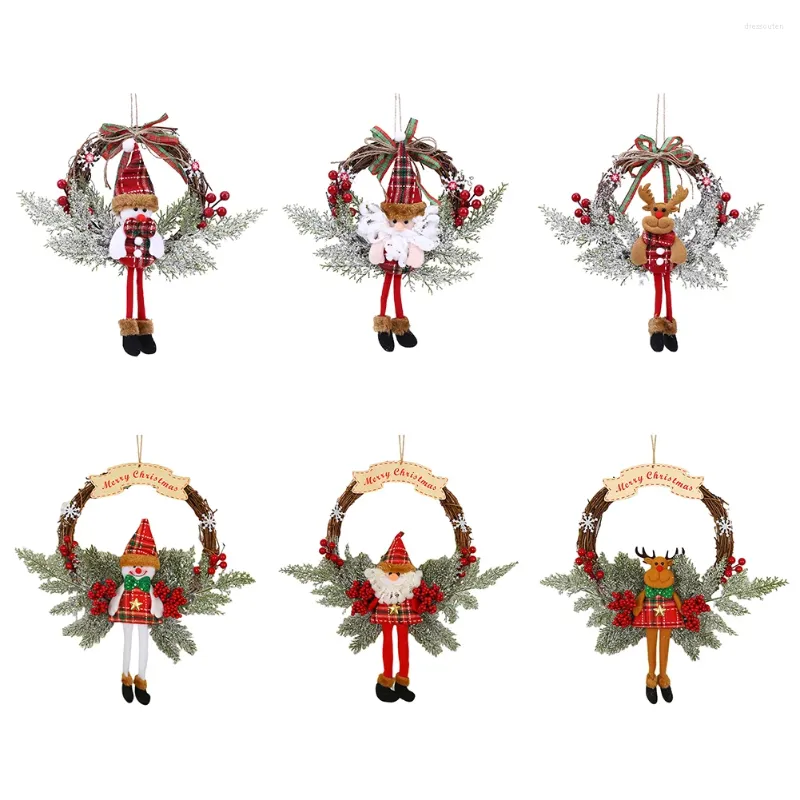 Fleurs décoratives de Noël rotin en bois suspendu guirlande avec bonhomme de neige / wapitis / panta couronne de porte polyvalente pour le décor extérieur intérieur de vacances