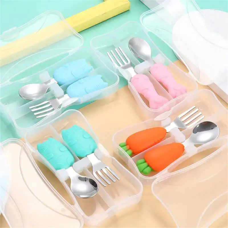 Fourks 2 pièces / ensemble de dessin animé Elephant Spoon Childrens Training Silicone Toy Feeding Table Voleille