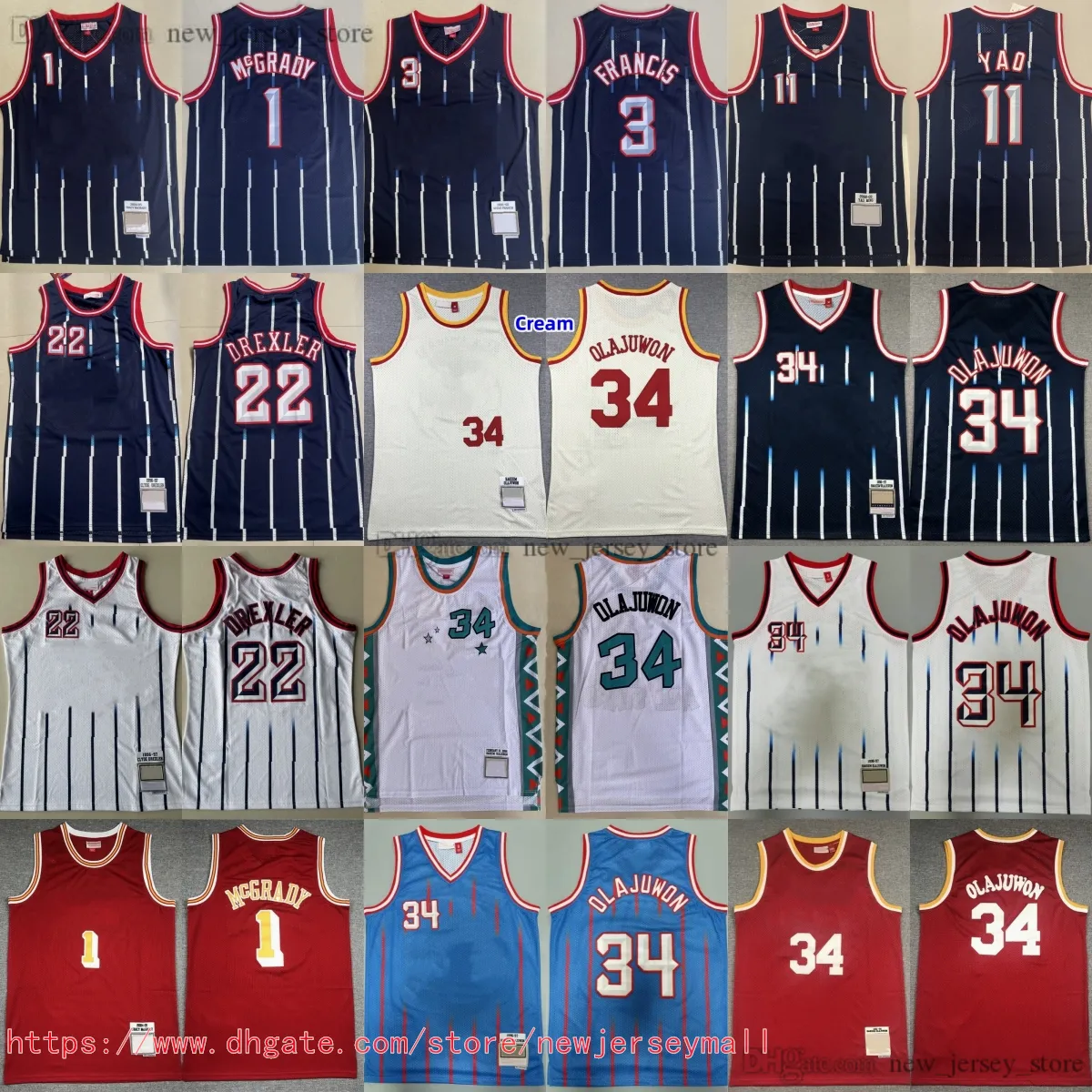 Classic Retro 1996-97 Basket 34 Hakeemolajuwon Jersey Trowback Vintage 22 ClydeDrexler 1tracymcgrady 3stevefrancis 11yaoming sport sport camicie sportive