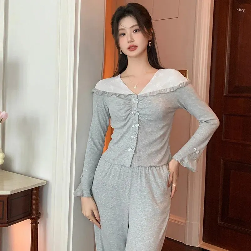 Abbigliamento da casa Princess Style Wear Women Cotone Nightwear Wort-Neck Lace Pigias Set Sleepwear Sleep Weef Female Pigna primavera Summer Loungewear