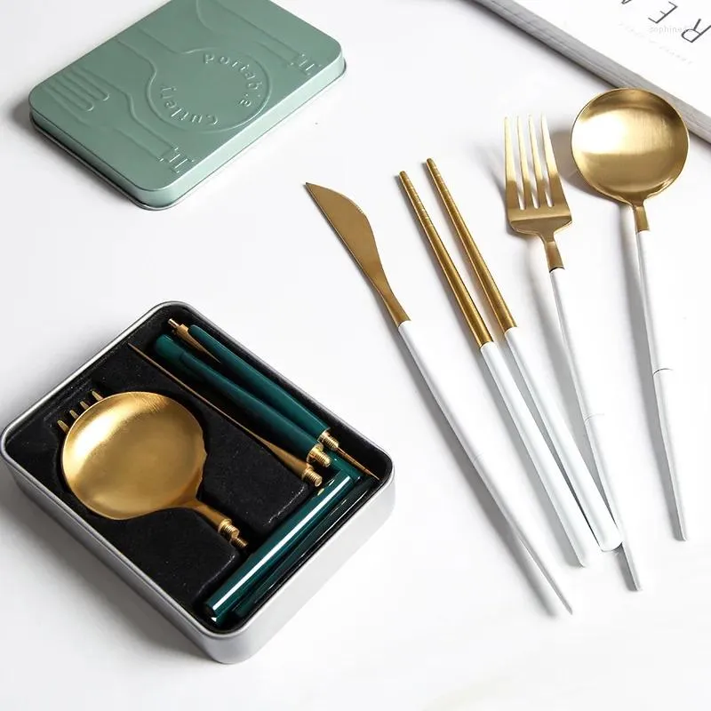 Dinnerware Sets Pocket Portable Spoon Set Tableware Stainless Steel Cutlery Cake Dessert Steak Splittable Dinner Kitchen Tools