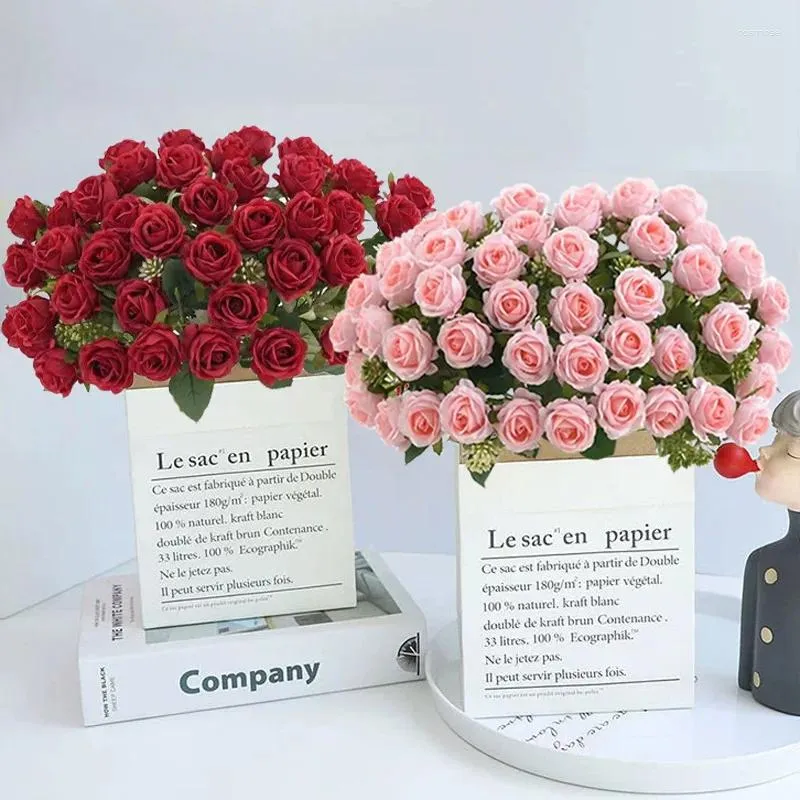 Dekorative Blumen 10 Köpfe Rosenbouquet Künstliche Westrosen Hochzeitsdekoration Seiden Pfingstrosen falsche Vase für Wohnkultur