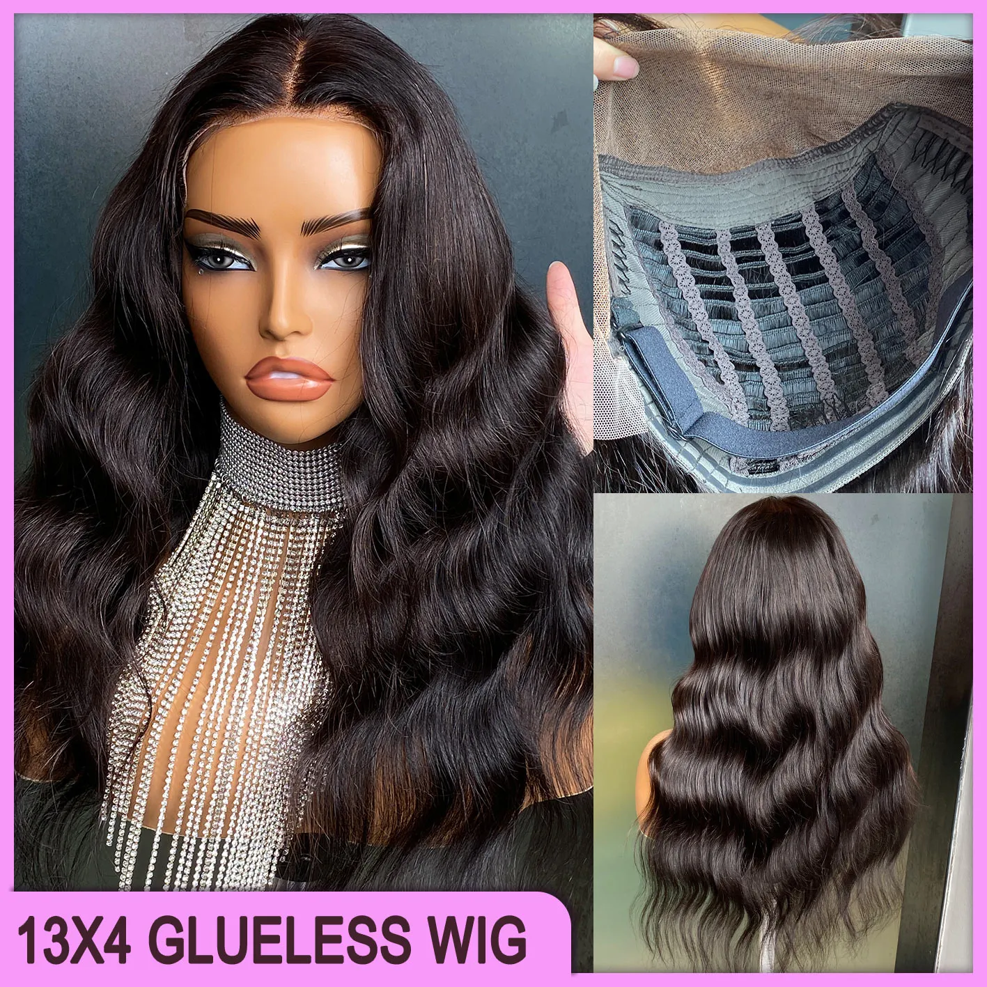 En Kaliteli Malezya Perulu Hint Brezilya Doğal Siyah Vücut Dalga 13x4 Glueless Frontal Peruk% 100 ham Virgin Remy İnsan Saç