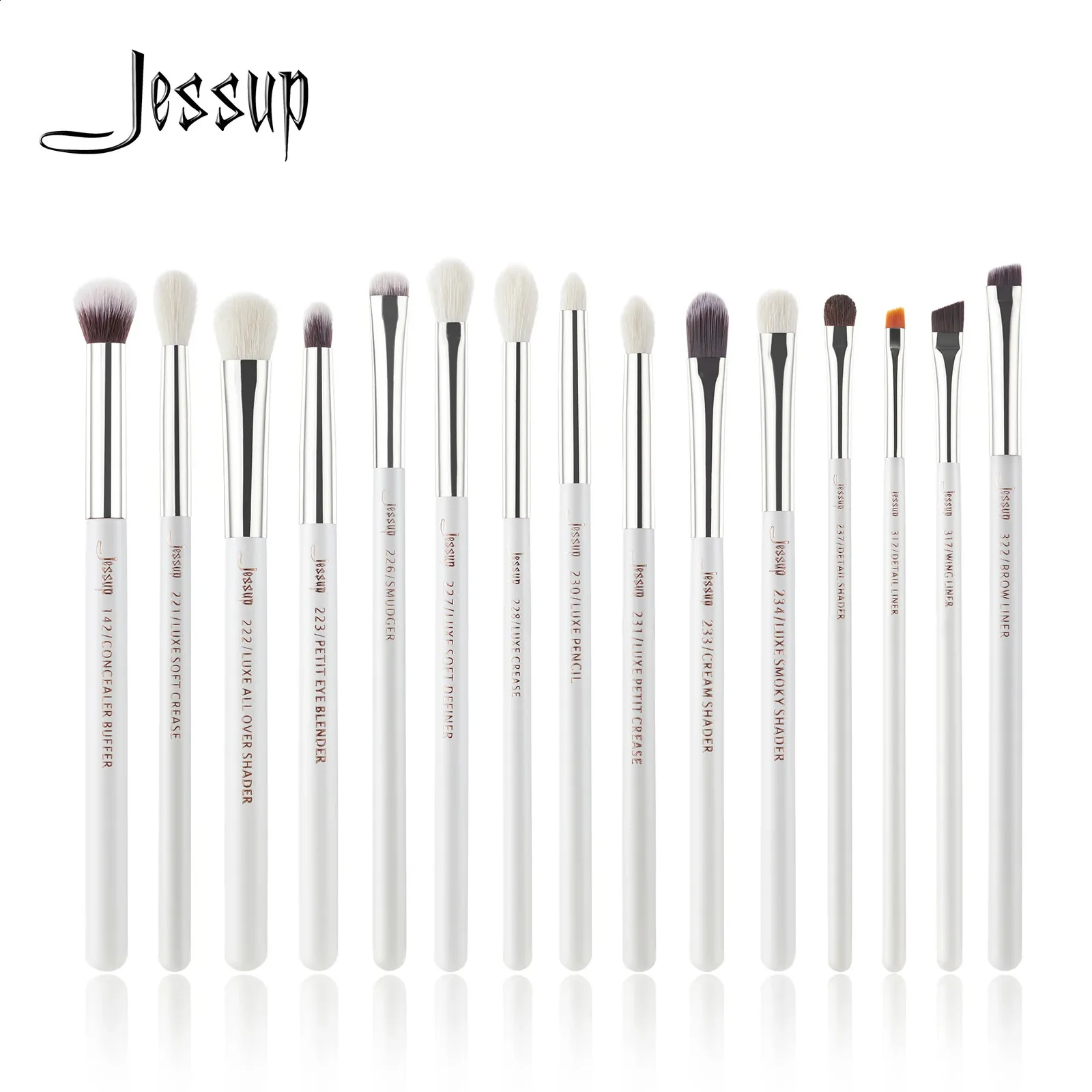 Jessup Professional Makeup Brushes Set 15pcs 메이크업 브러시 진주 흰색/실버 도구 키트 아이 라이너 셰이더 자연 합성 머리 240323