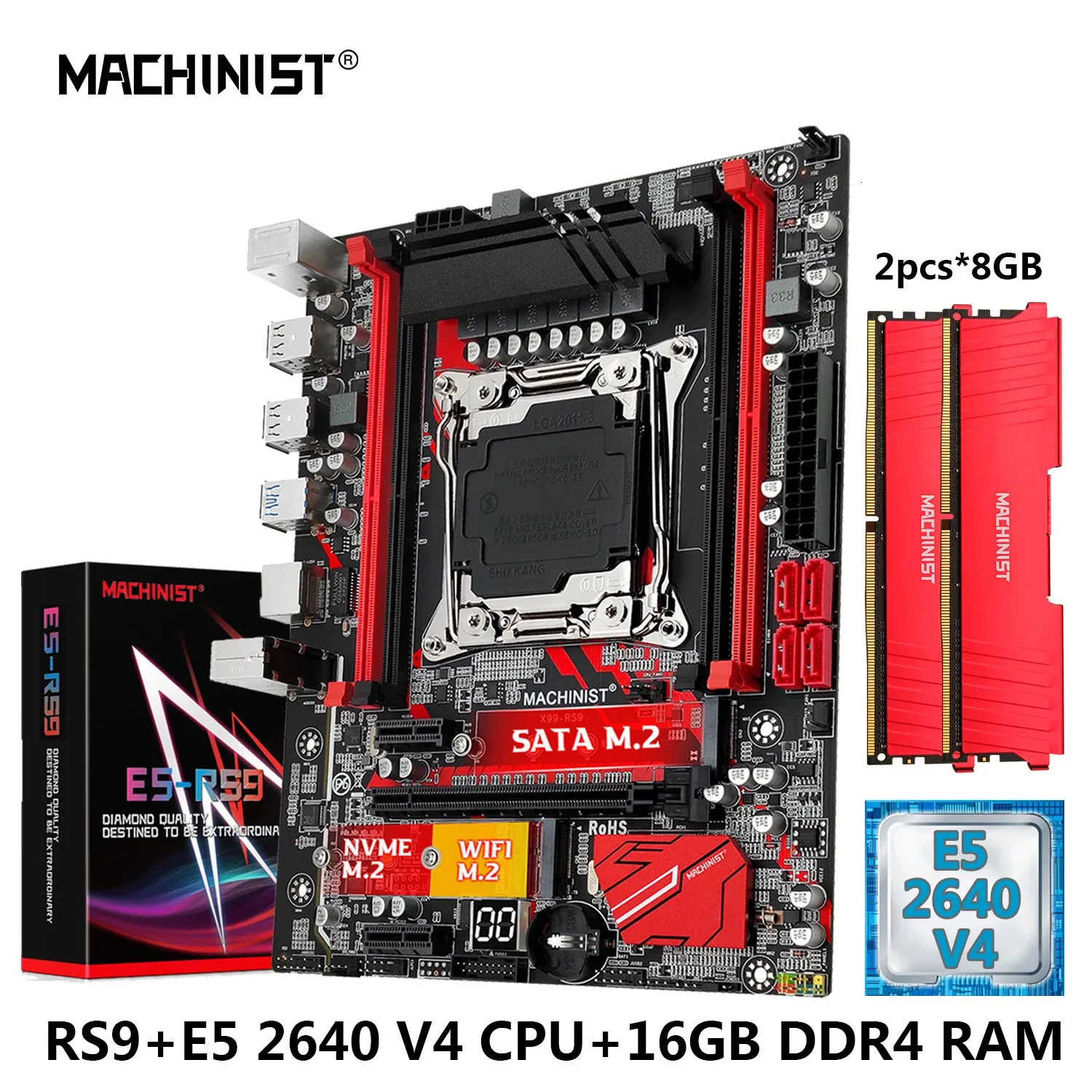 MACHINIST RS9 X99 Motherboard Combo Xeon E5 2640 V4 Kit LGA 20113 CPU DDR4 28G16GB RAM 2133MHz NVME M2 USB 30 Four Channel 240326