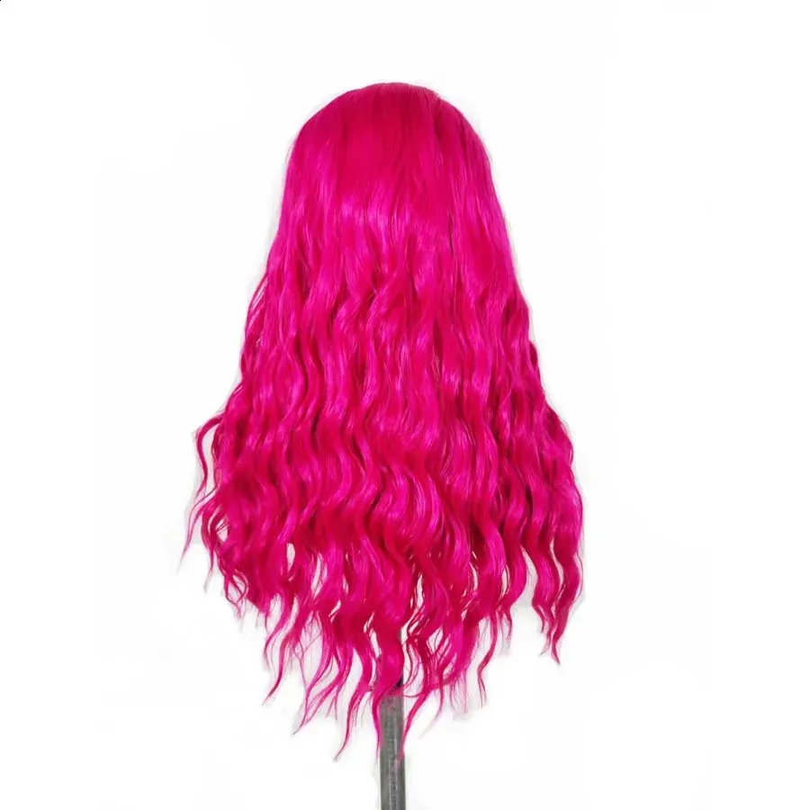 Roze kleur 13x3 kant voorkant met middelste deel gloeiless synthetisch haar 240327