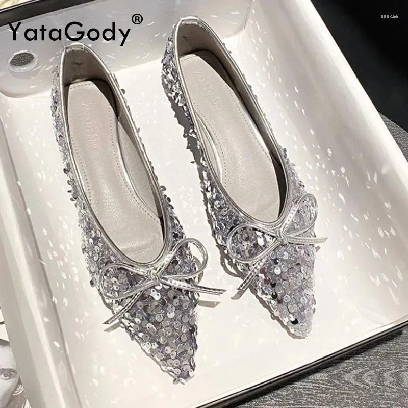 Scarpe casual Yatagody taglia 34-43 Donne Shiny glitter Ballet Flats Cute con tacchi bassi Maresini per feste 2024 Slip on Trendy