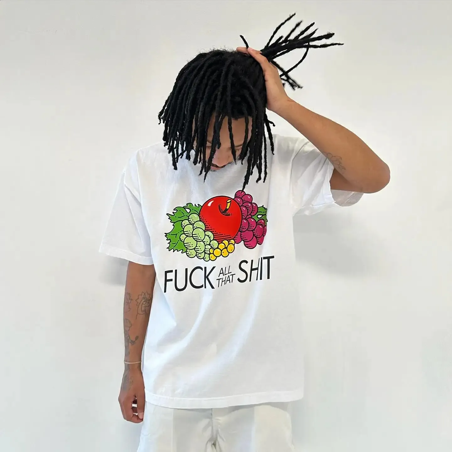 American Fruit Graphic T Shirts tryck överdimensionerad gotisk smart casual harajuku streetwear grafik y2k toppar goth män kläder 240403