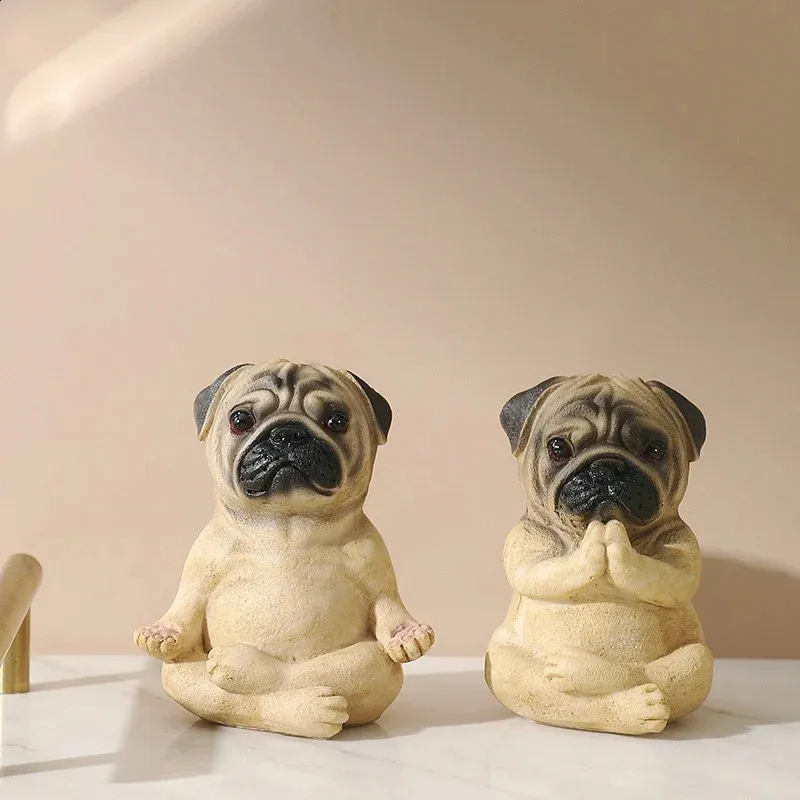 Méditation PUG FRENSE BULDOG Figurine Zen Yoga Resin Statue Decorative Collectable pour Home Garden Desktop Dashboard Decoration 240322