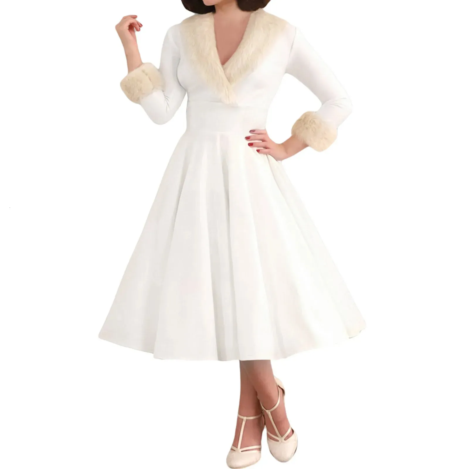 Weihnachtskleid Damen, Weihnachtliche Damen Kleider Weihnachtsdruck A-Line Cocktail Festlich Midilang Kleid Vintage Hepburn Swing Kleid Weihnachten Kostüm Xmas Casual Dresses