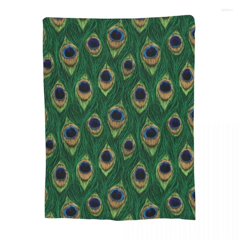 Cobertores Green Peacock Feathers Merch Blanket Coral Fleece Plush Spring/Autumn Sofá LONGOPLO