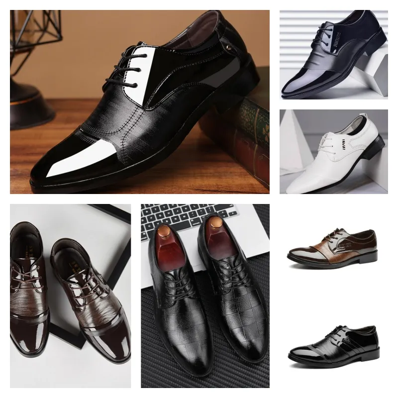 Nieuwe topontwerper multi-style lederen mannen zwarte witte casual schoenen, grote zakelijke jurk puntige tie-up trouwschoen
