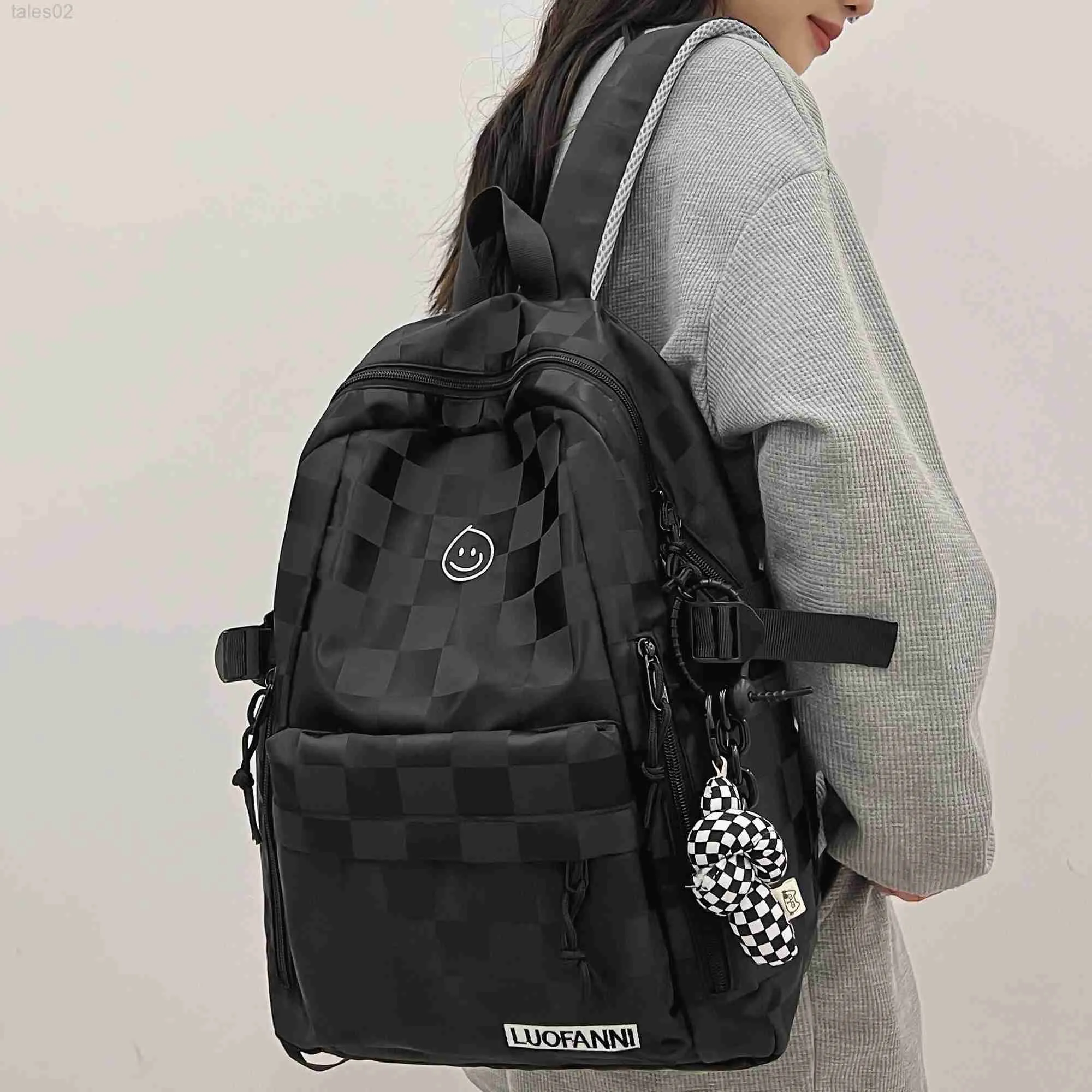 Multi-function Bags Womens Plaid Leisure School Bag Girls Travel Laptop Student Backpack Youth Nylon Academy Fashionable yq240407