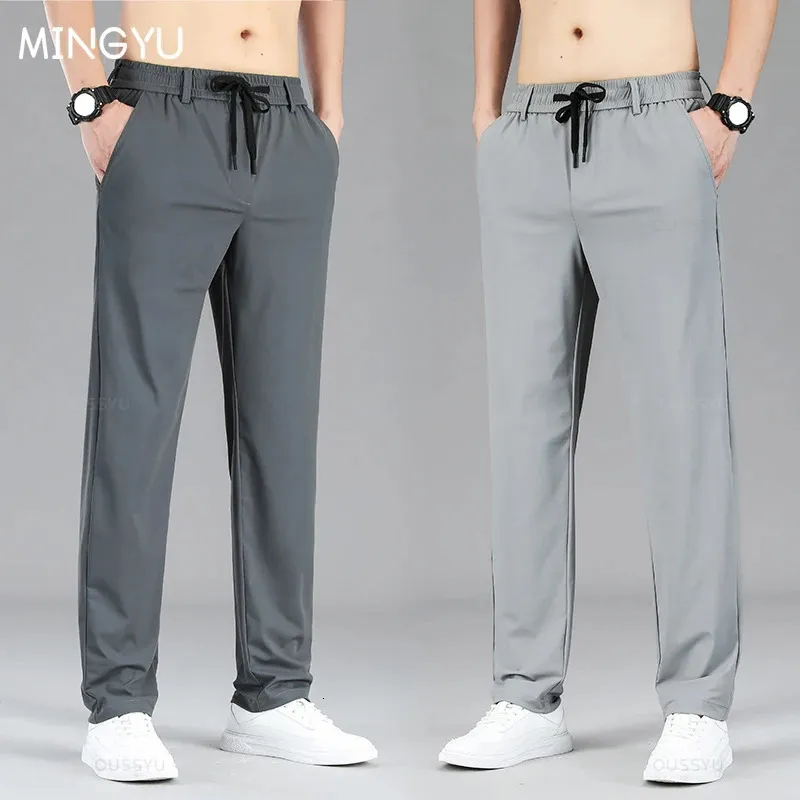 Varumärkeskläder Summer Thin Casual Pants Men Drawstring Elastic Midje Elasticitet Jogger Outdoors Sweatpants Byxor Male M4XL 240402