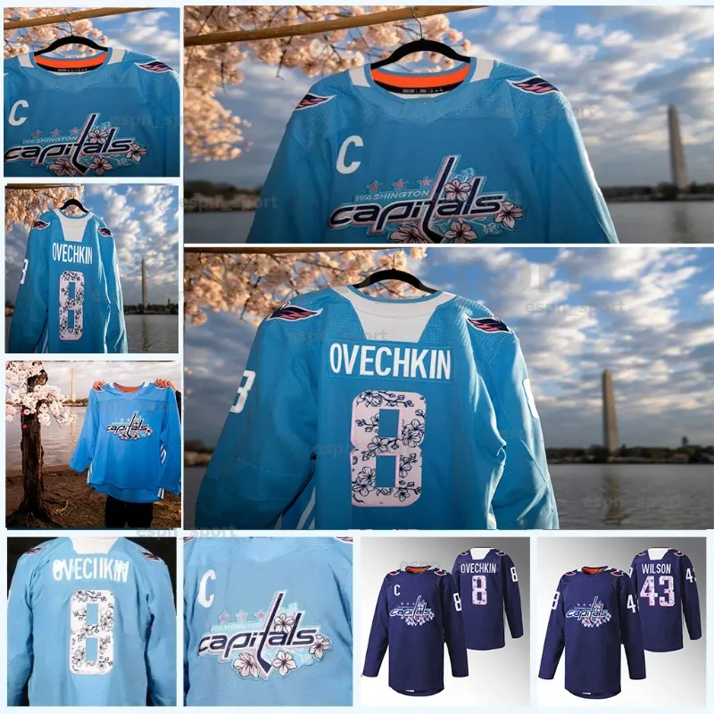 Capitals 2024 Cherry Blossom Alex Ovechkin Jersey Connor McMichael Washington Nicklas Backstrom Dylan Strome Evgeny Kuznetsov Tom Wilson T.J. Oshie John Carlson