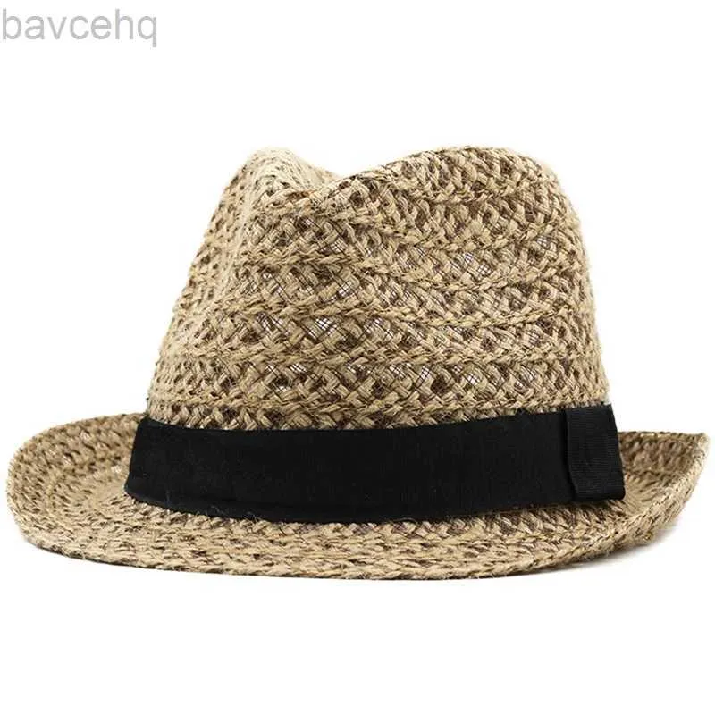 Breite Krempeln Hüte Eimer Hats Western Sunshade Cap Summer Panama Beach Caps Frauen Männer Stroh Fedora Hats Urlaub Handgefertigte Jazzhut Travel Freizeit Sonne Hats Neu 240407