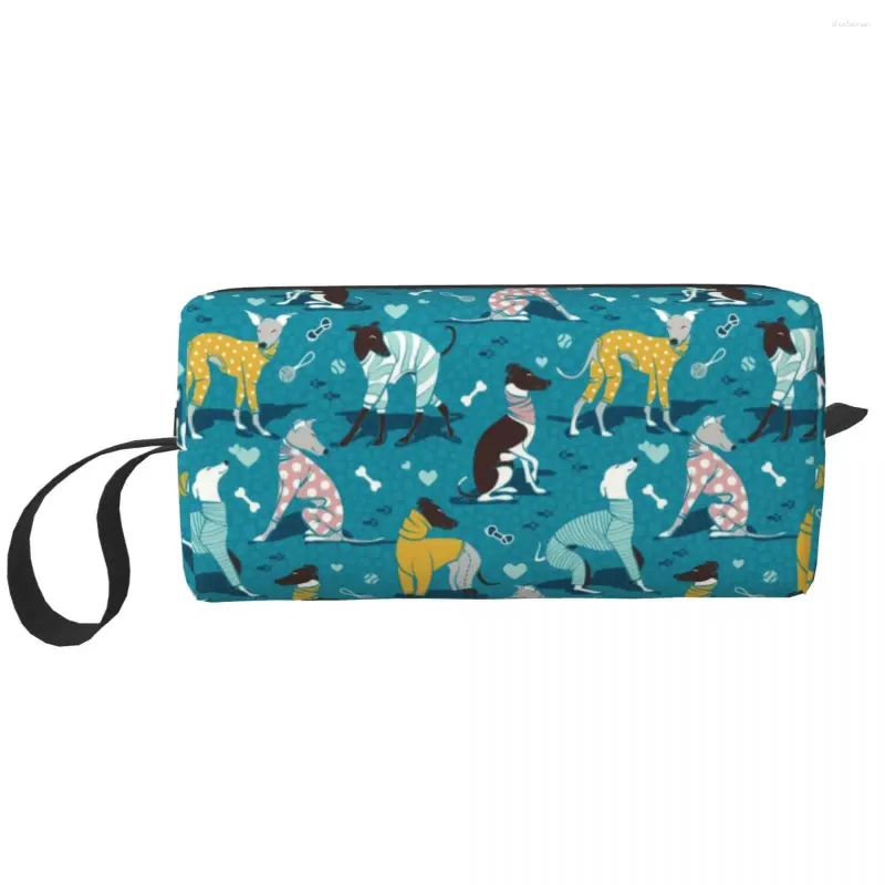 Cosmetic Bags Fashion Cute Greyhounds Dog Travel Toiletry Bag Women Whippet Sighthound Pet Makeup Beauty Storage Dopp Kit