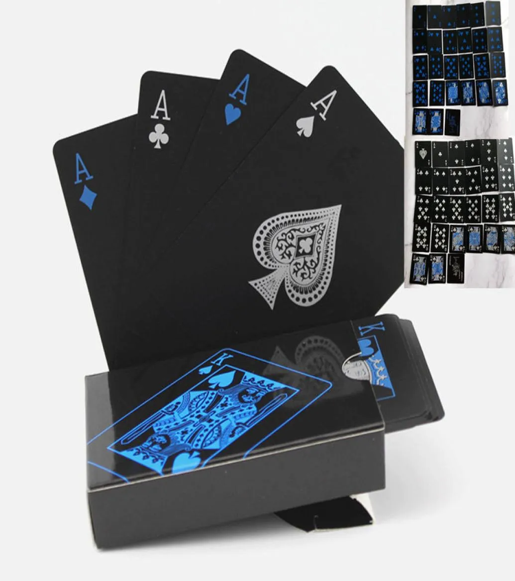 Water Proof Pure Black PVC Poker Pure Black Cards Blue Silver Font Magic Playing Cards 63mm 88MM 140g7604473