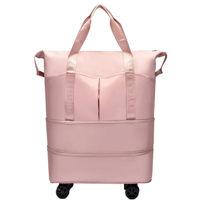 Sac De Voyage Pliable à Roues Amovibles 55L – Duffel Extensible Oxford Imperméable Avec Compartiment Humide, Idéal Week-end, Sport, Gym (Noir)