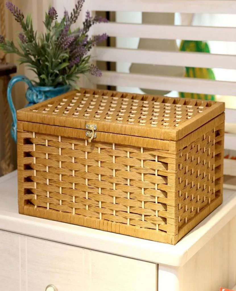 Rattan belt buckle storage basket table top covered snacks storage underwear sundries3997983