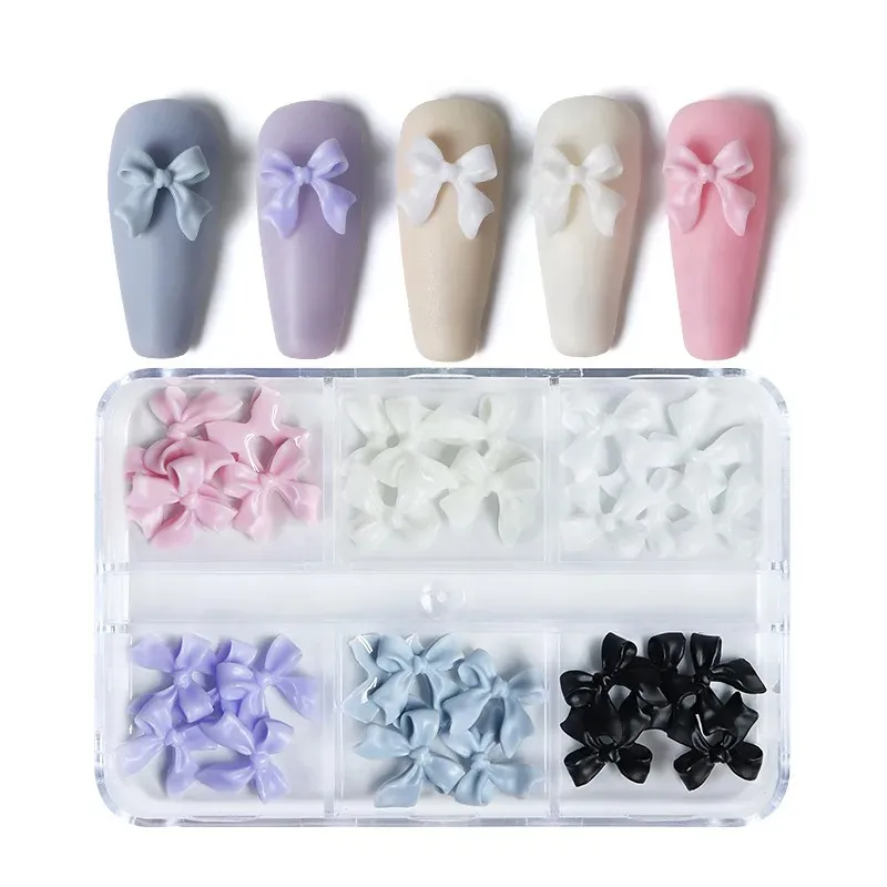 30 White Ribbon Resin Bow Nail Charm Parts 3D Rhinestone Nail Art Decoration Accessories Supplies for DIY Korean Manicure Design