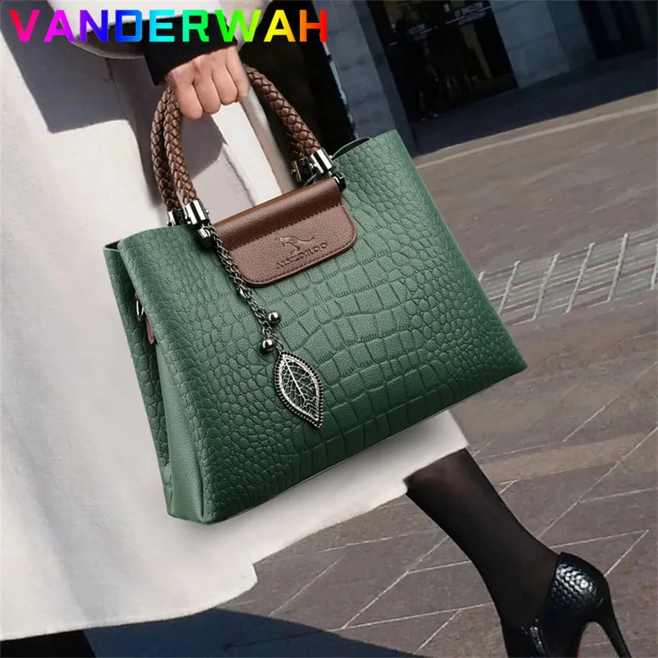 Brand Leather 3 Layers Alligator Crossbody Bag for Women Female Shoulder Messenger Sac Luxury Designer Ladies Handbags 240401