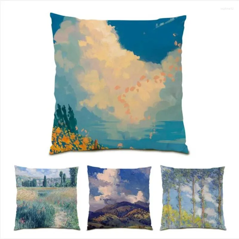 Pillow Decoration Home Decor Velvet 45x45 S Covers Oil Painting Cover Abstract Colorful Polyester Linen Pillowcase E0055