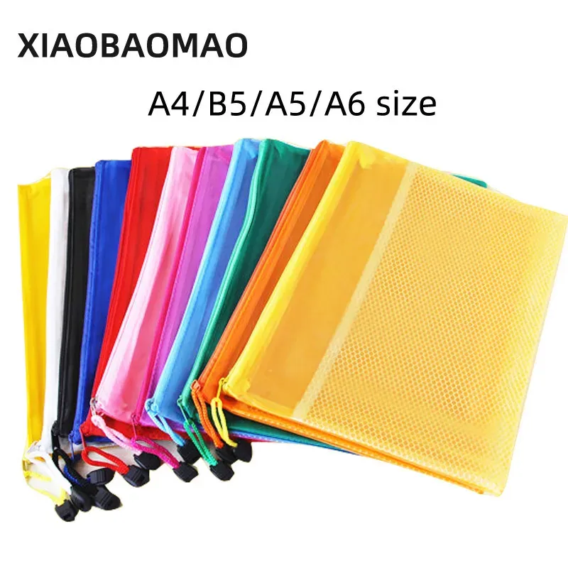 Dossiers 10pcs de haute qualité imperméable PVC + maillage A4 B5 A5 A6 Fichier de documents Sac de fichier pour facture de note de facture Remarque