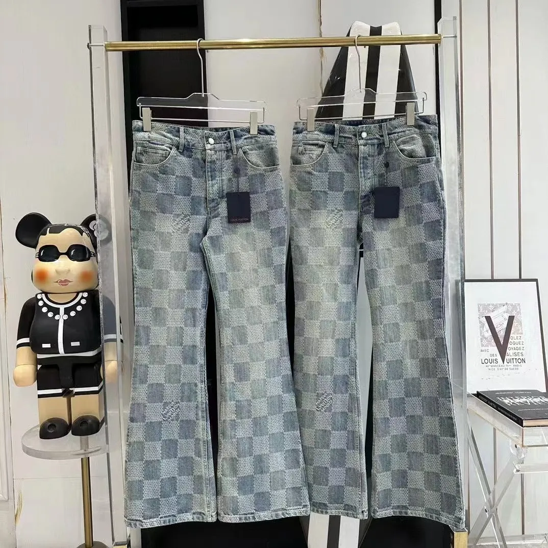 Pantalon de denim à carreaux de printemps du concepteur Unisexe