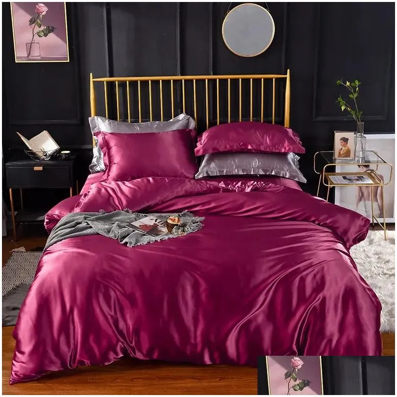 Set di biancheria da letto di fascia alta rayon rayon set di satinie set di lusso a doppio piumino a doppio piumino di alta qualità re queen size no fogli 240322 consegna goccia g otmau