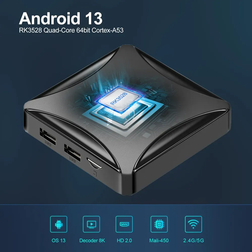 X88 Mini 13 Android 13.0 RK3528 Rockchip Quad Core 8K ULTRA HD Dual Wifi 2.4G 5G 2GB 4GB 16GB 32GB 64GB 100M LAN Smart TV Box