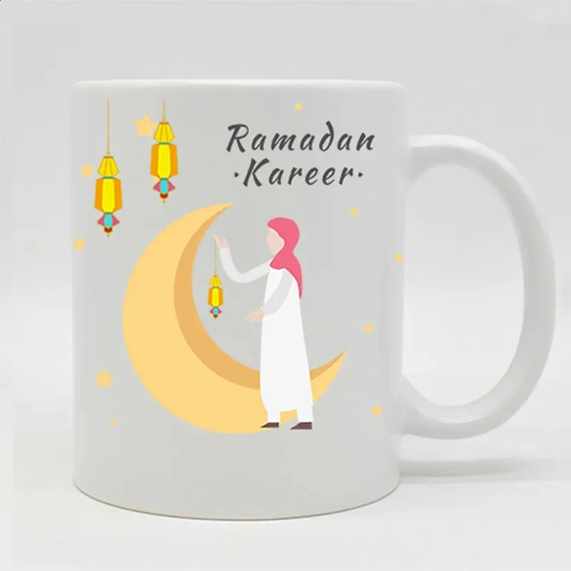 Vit Mubarakhappy Eid välsignelse efter Ramadan Islamiska muslimska helgdagar Crescent Ceramic Ramadan Mugs 240407