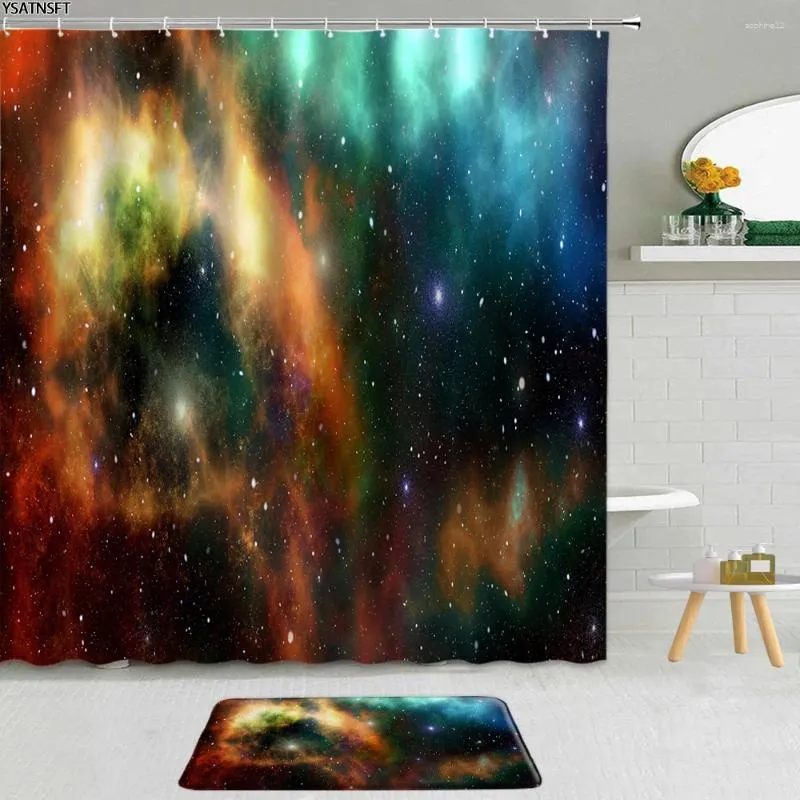 Duschgardiner 2st Fantasy Colorful Starry Sky Landscape Curtain Moon Purple Flower Tree Badrum Non-Slip Bath Mat Set Decor