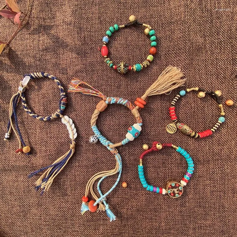 Charm Bracelets Chinese Style Vintage Colorful Volcanic Stone Exquisite Tassel Deer Bracelet Nepal Accessories Artistic