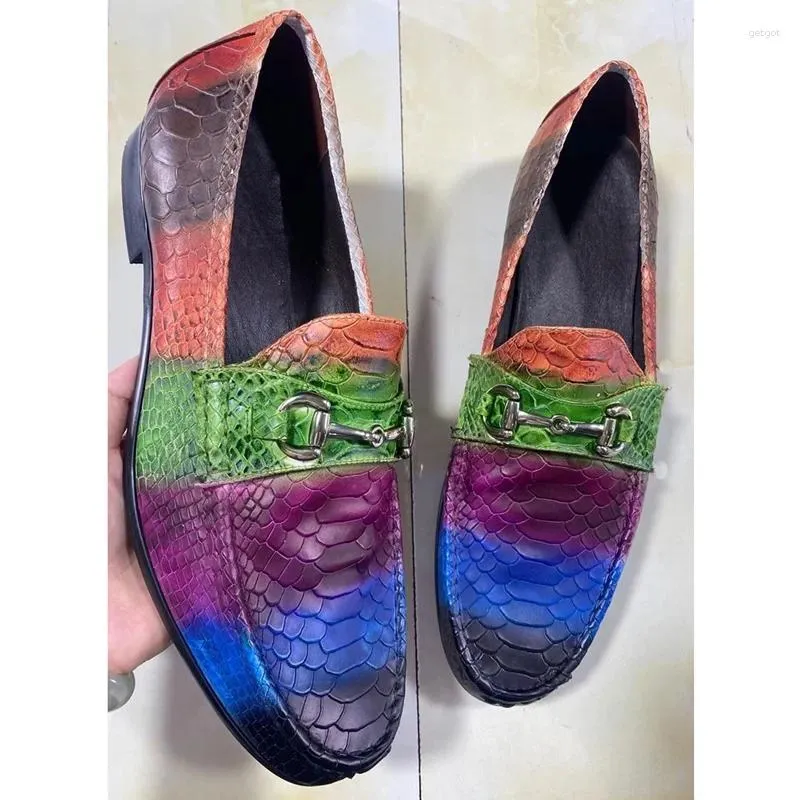 Casual Schuhe Italien Mischfarben Fischskala Muster Echtes Leder -Laibers Luxusschlupf auf Kleidermenschen Party und Hochzeit